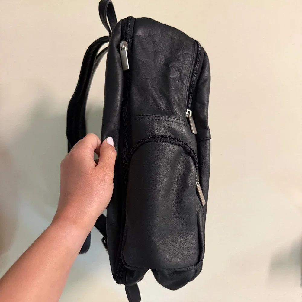Vintage Genuine Leather Black Backpack Made in Colombia Multi Pocket Travel Bag